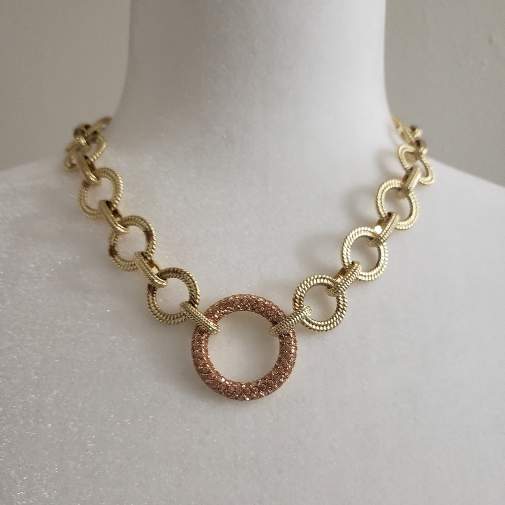 Gold Ring Embellished Rose Crystal Necklace